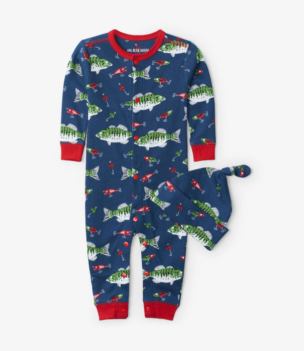 Little Blue House Gone fishing coverall and hat
